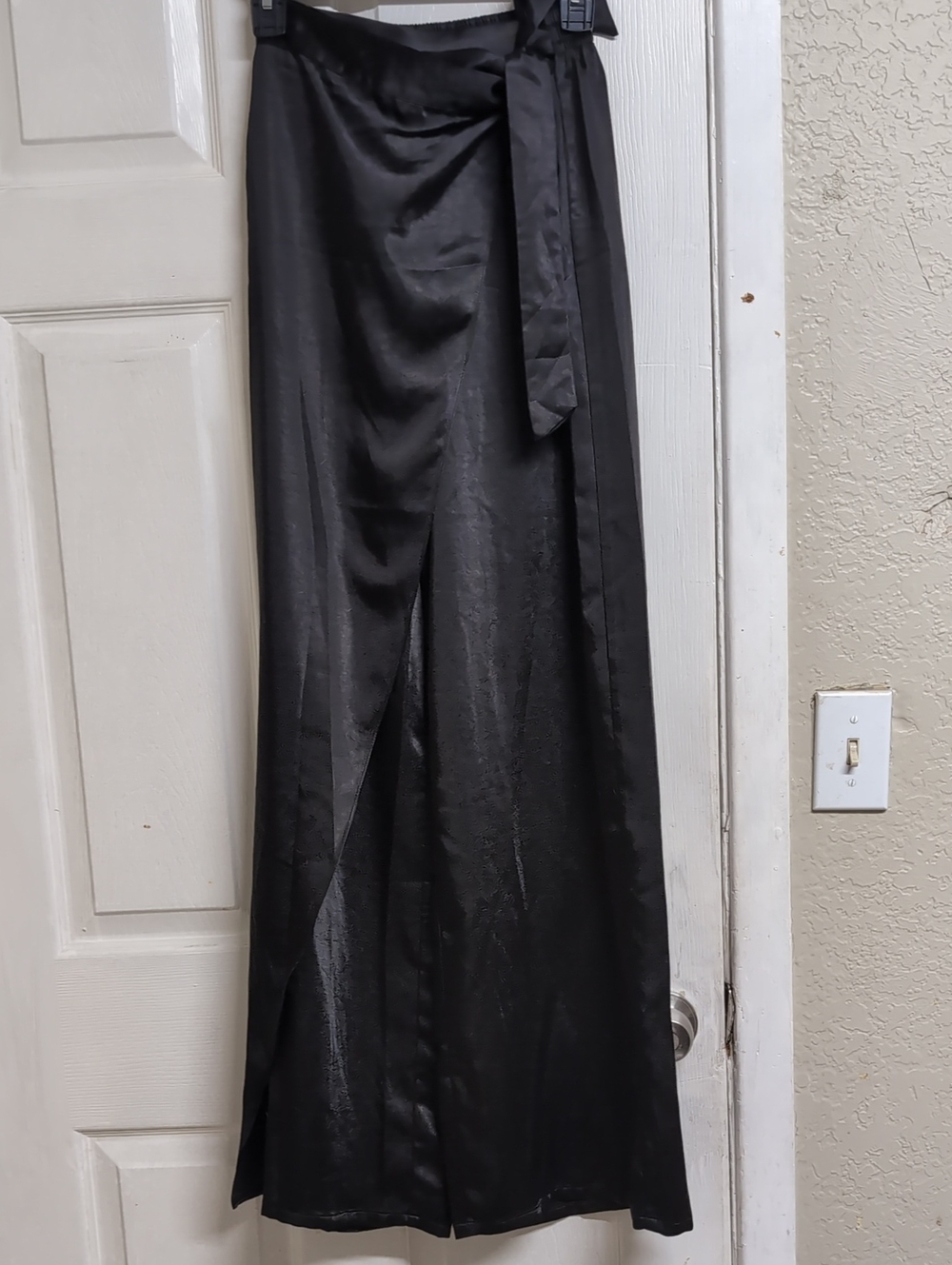 Elegant Black Satin Wrap Pants
